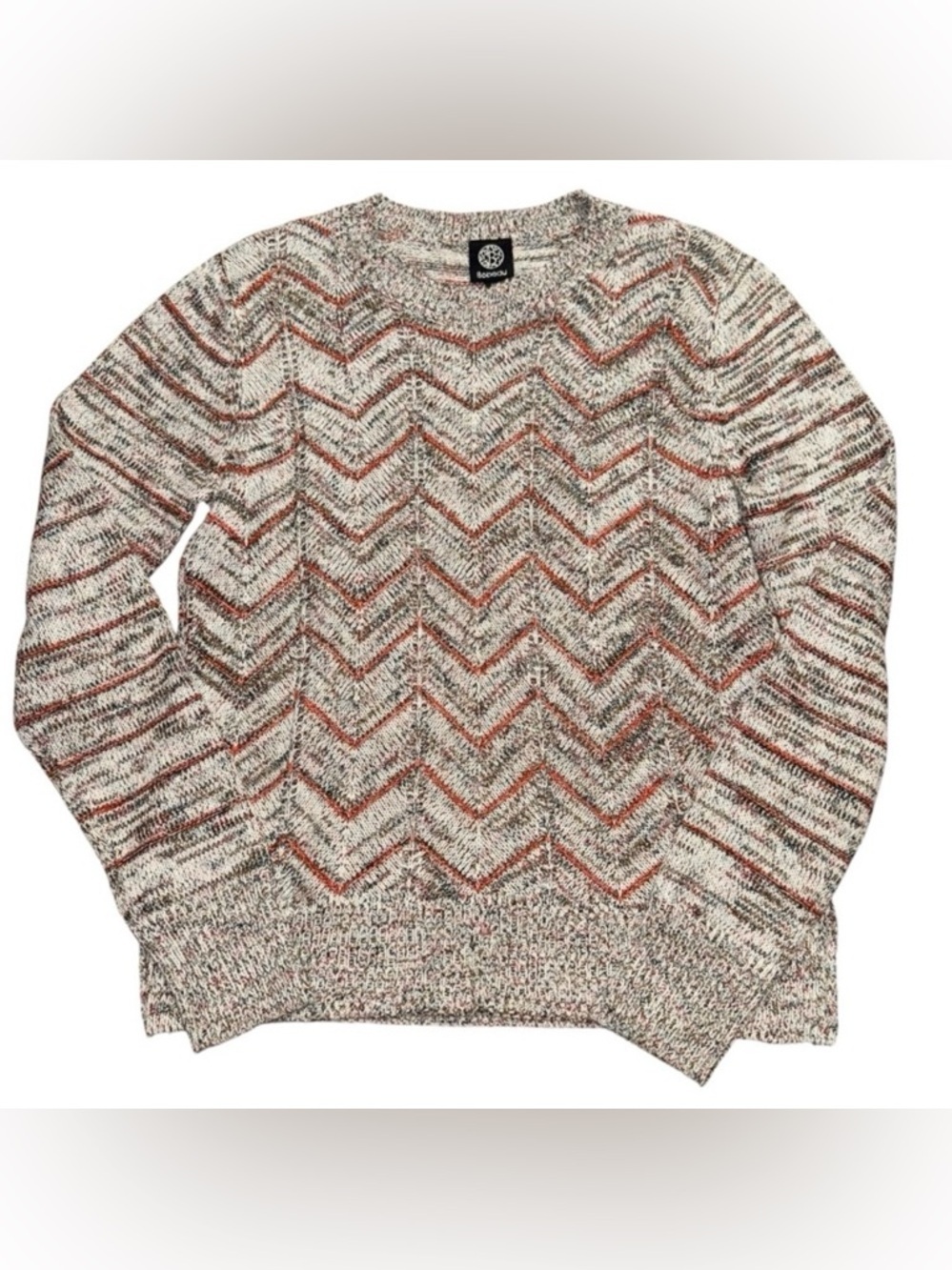 Bobeau Women’s Chevron Knit Sweater Multicolor Crewneck Size Medium